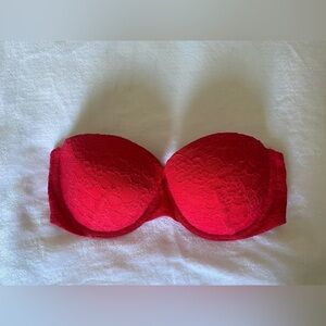 Victoria’s Secret Red Lace Strapless Multi-Way/Polyvalent Bra Size 34D